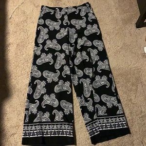 Wide leg paisley black dress pants
